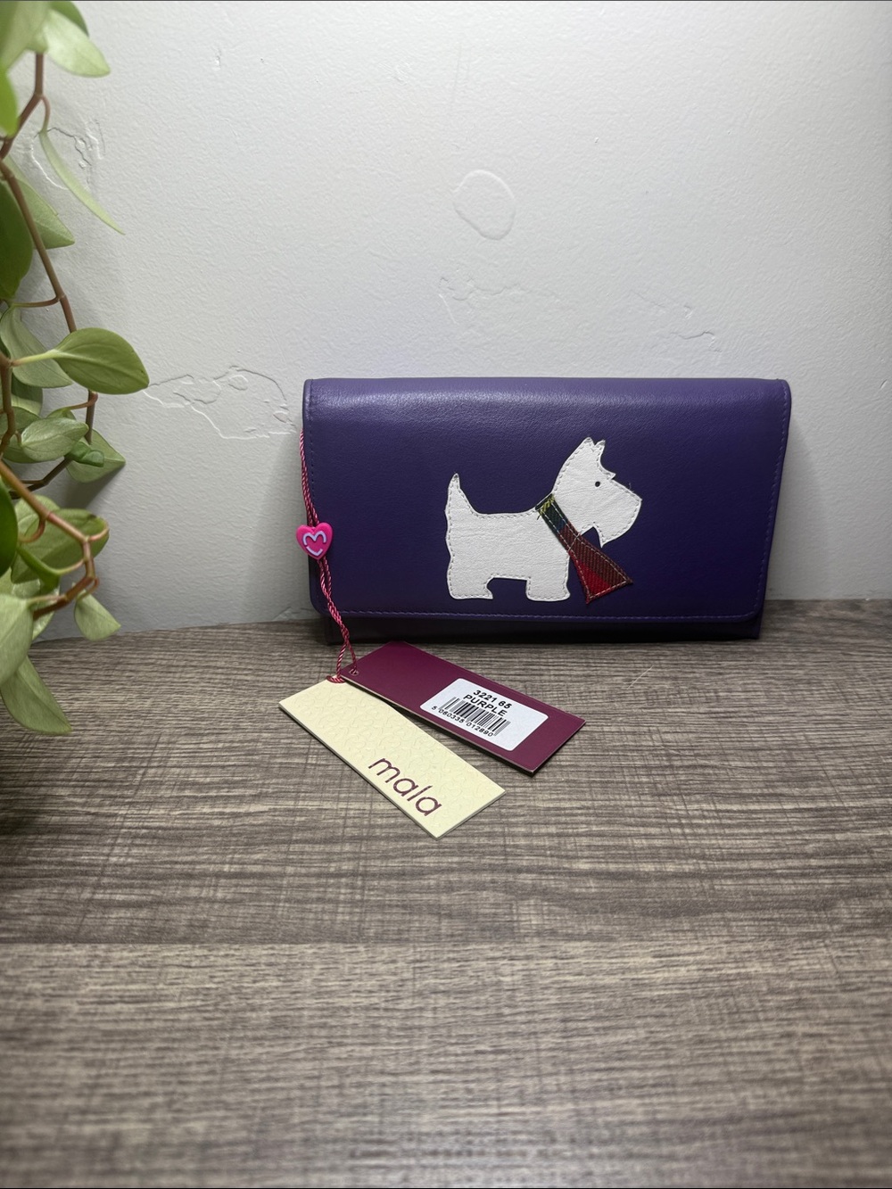 Mala Leather Purple Scottie Dog Wallet Tartan Scarf New With Tags